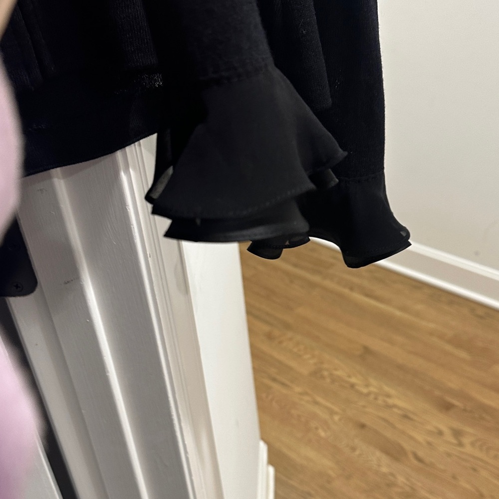 St. John Black Ruffle-Front Long Sleeve Top - Picture 4 of 5
